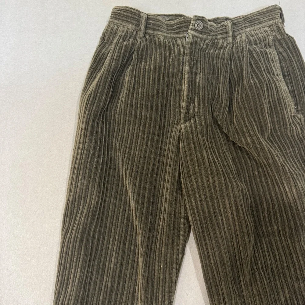 LE COLLEZIONI Collection Corduroy Pants Men 30 Olive Green Wide Wale Pleated